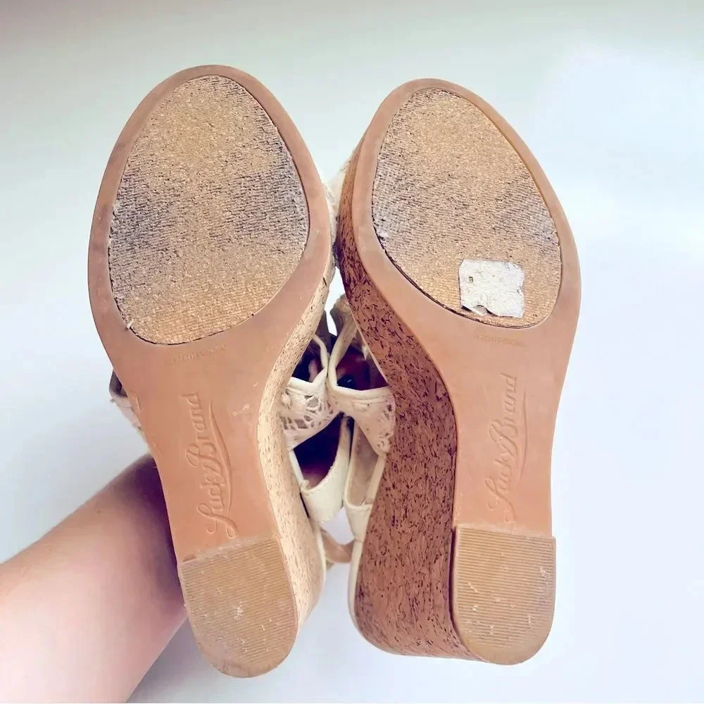 Lucky Brand Ranette Lace Cork Wedged Sandals